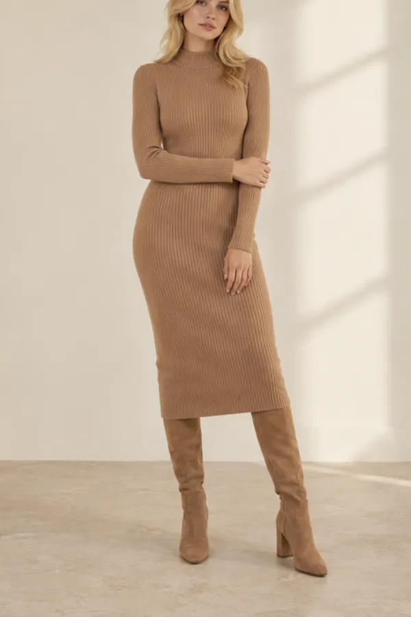Adult model virtually trying on a knit dress