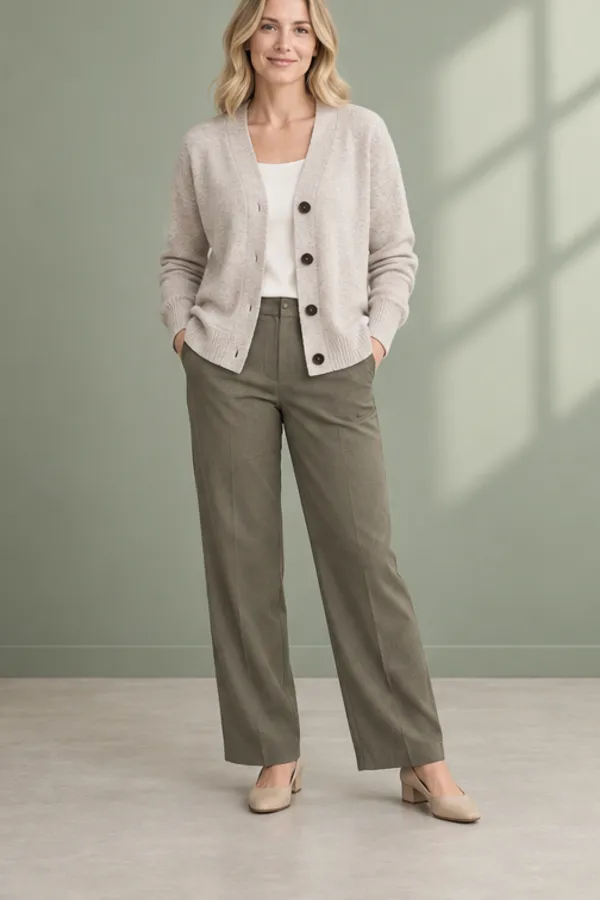 Adult model virtually trying on a workwear cardigan